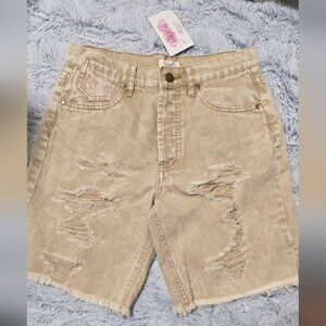 Easel Women's Tan Distressed Denim Shorts NWT